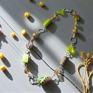 Whimsy Necklace in Yellow, Citrine Cloisonne Silver